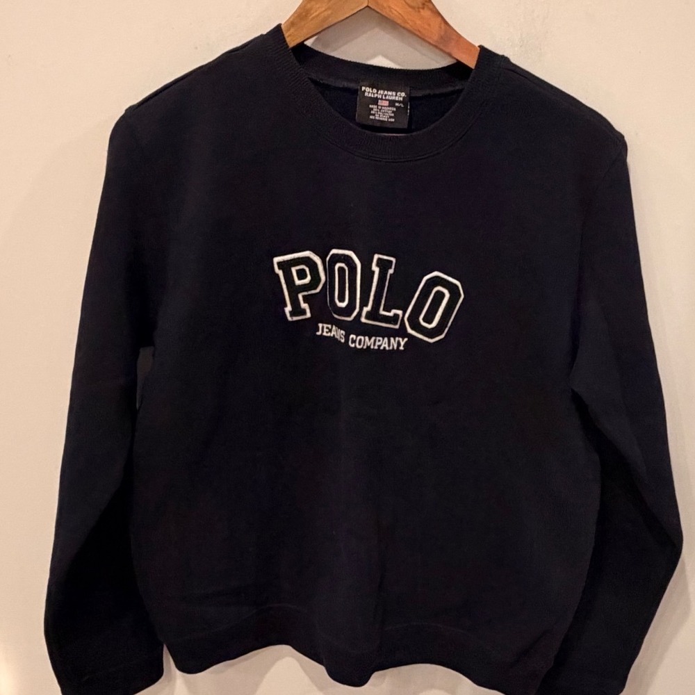 Vintage Polo Jeans Co Ralph Lauren Sweatshirt Mens M/L Navy Spellout Crewneck